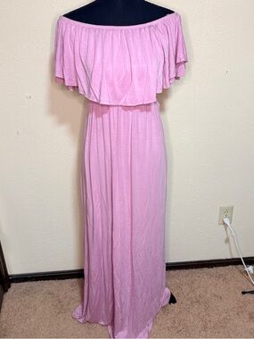 Pink Blush Women’s Small Maternity Off-Shoulder Pink Maxi Dress Summer Spring